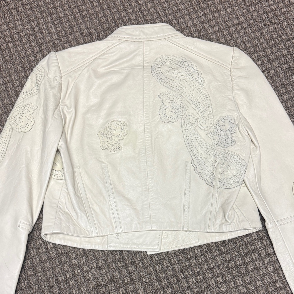 Zara Ivory Leather Jacket with leather accents sz S - Picture 4 of 4